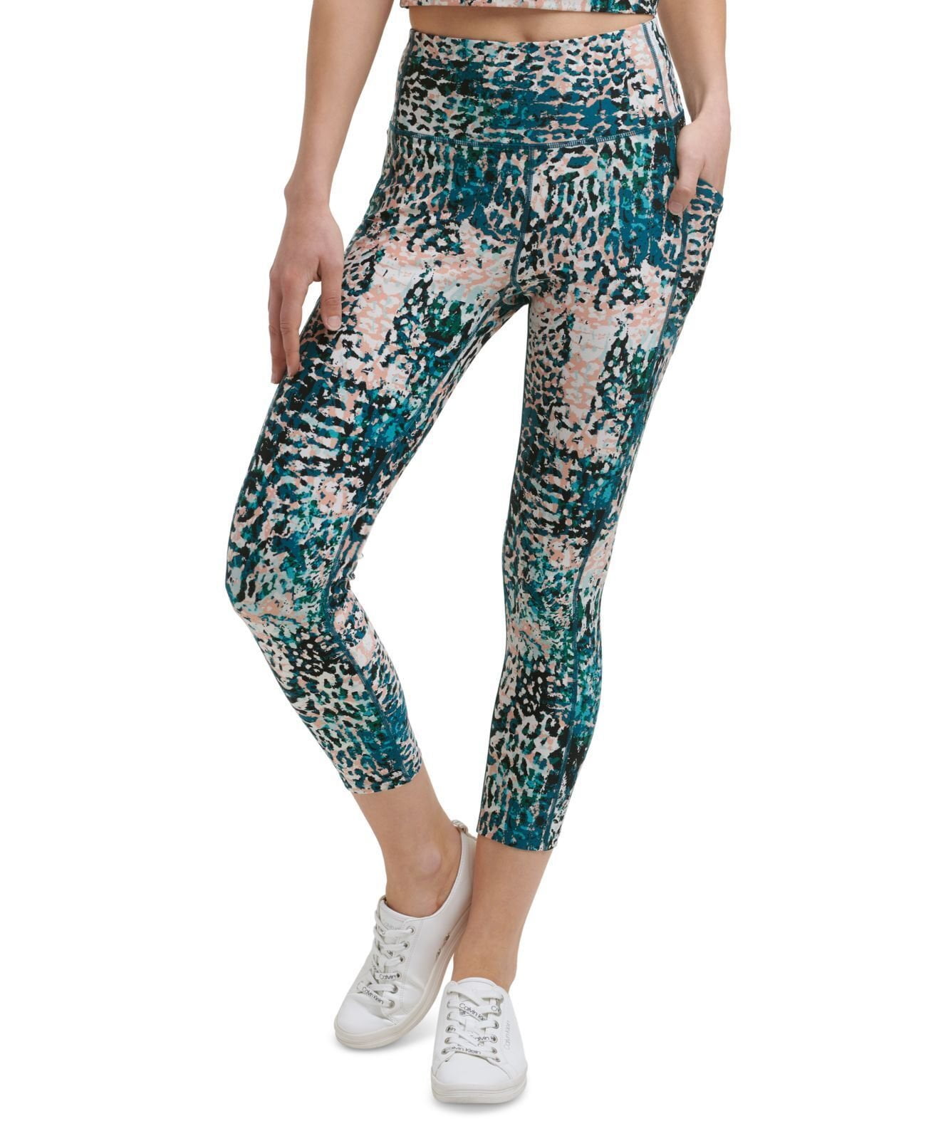 Calvin Klein Womens Printed High Waist Leggings Blue Size X Large