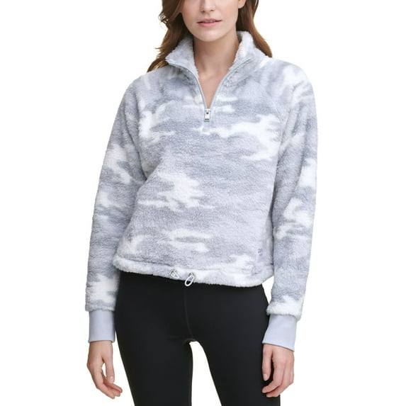 Calvin Klein Womens Performance Printed Quarter-Zip Cropped Top