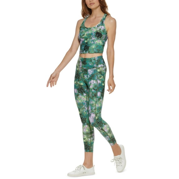 Calvin Klein Womens Performance Printed Racerback Cropped Tank Top,Ice Leopard Bonsai,X-Small