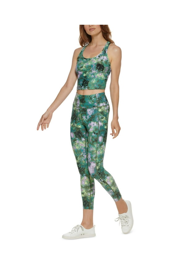 Womens Performance Printed Racerback Cropped Tank Top,Ice Leopard Bonsai,X-Small