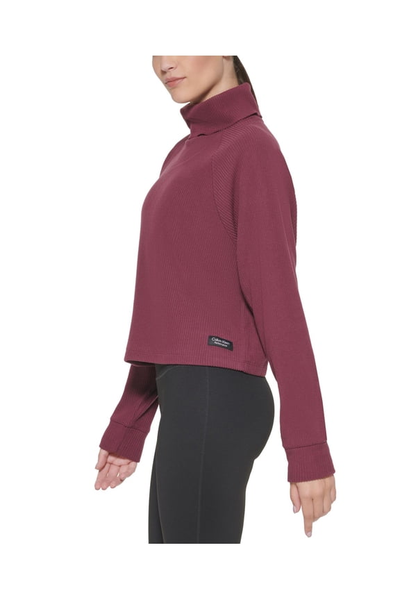 Womens Performance Ribbed Long-Sleeve Turtleneck Top,Garnet,Small