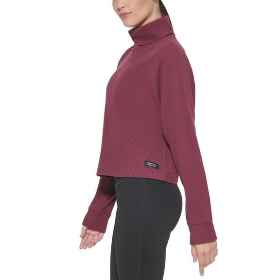 Calvin Klein Womens Performance Ribbed Long-Sleeve Turtleneck Top,Garnet,Small
