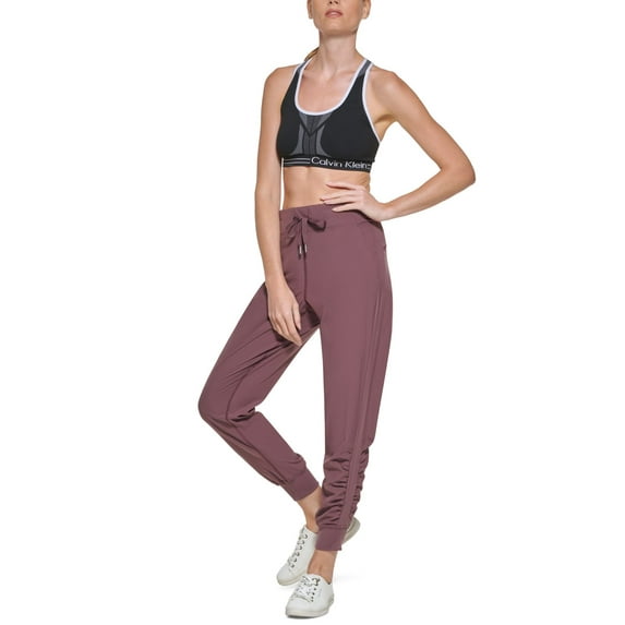 Calvin Klein Womens Performance Side-Ruched Shine-Blocked Jogger Pants