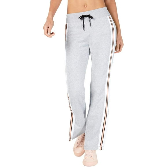 Calvin Klein Womens Performance Striped Slit Leg Pants,Gray,Large