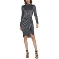 thumbnail image 1 of Calvin Klein Womens Petite Metallic Animal-Print Ruched Dress, Silver/12P, 1 of 4