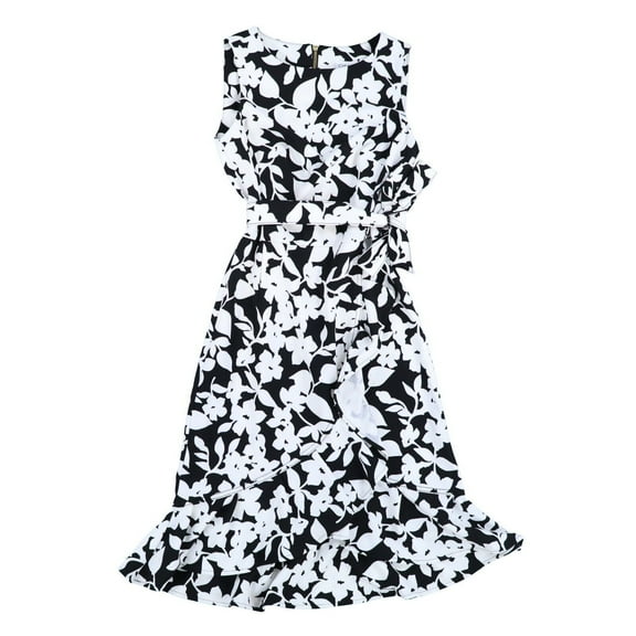 Calvin Klein Women's Petite A-Line Dress Sleeveless White Black Floral New