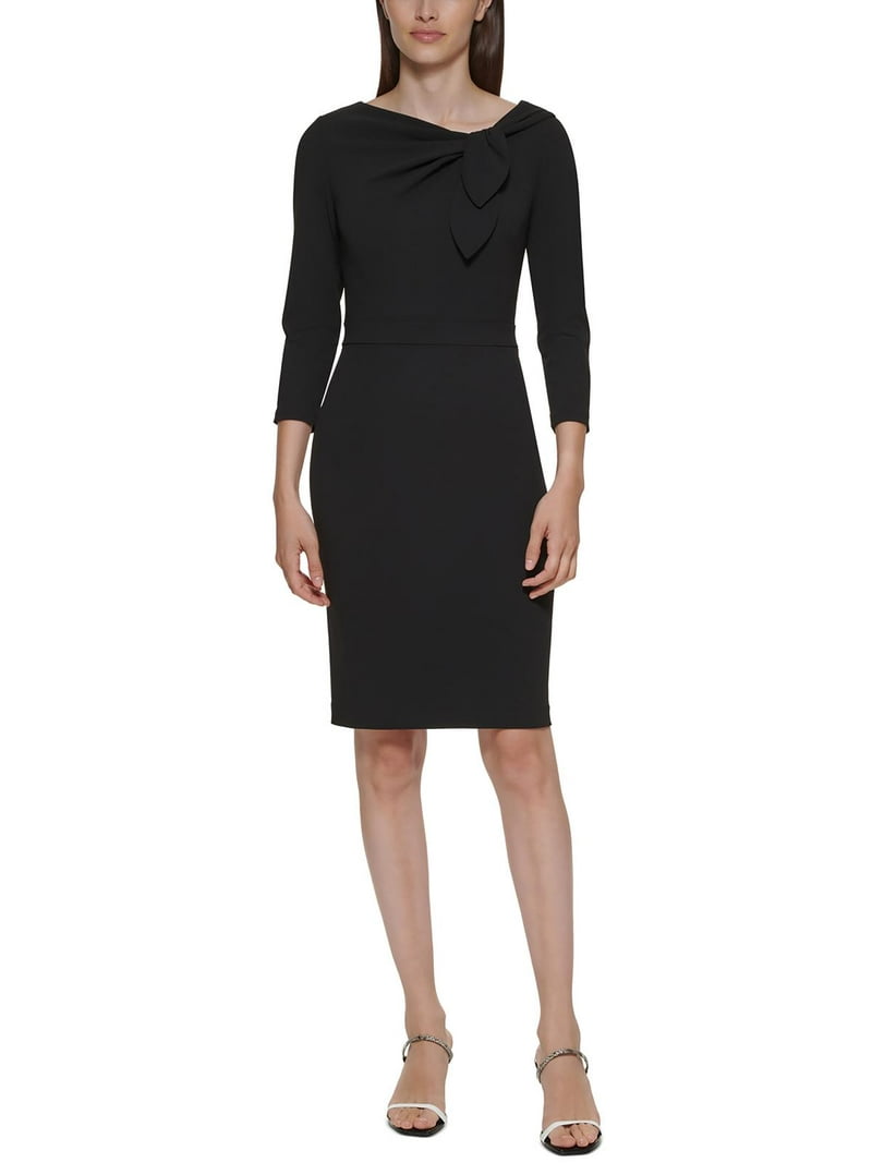 Calvin Klein Womens Petites Bow Neck Mini Sheath Dress