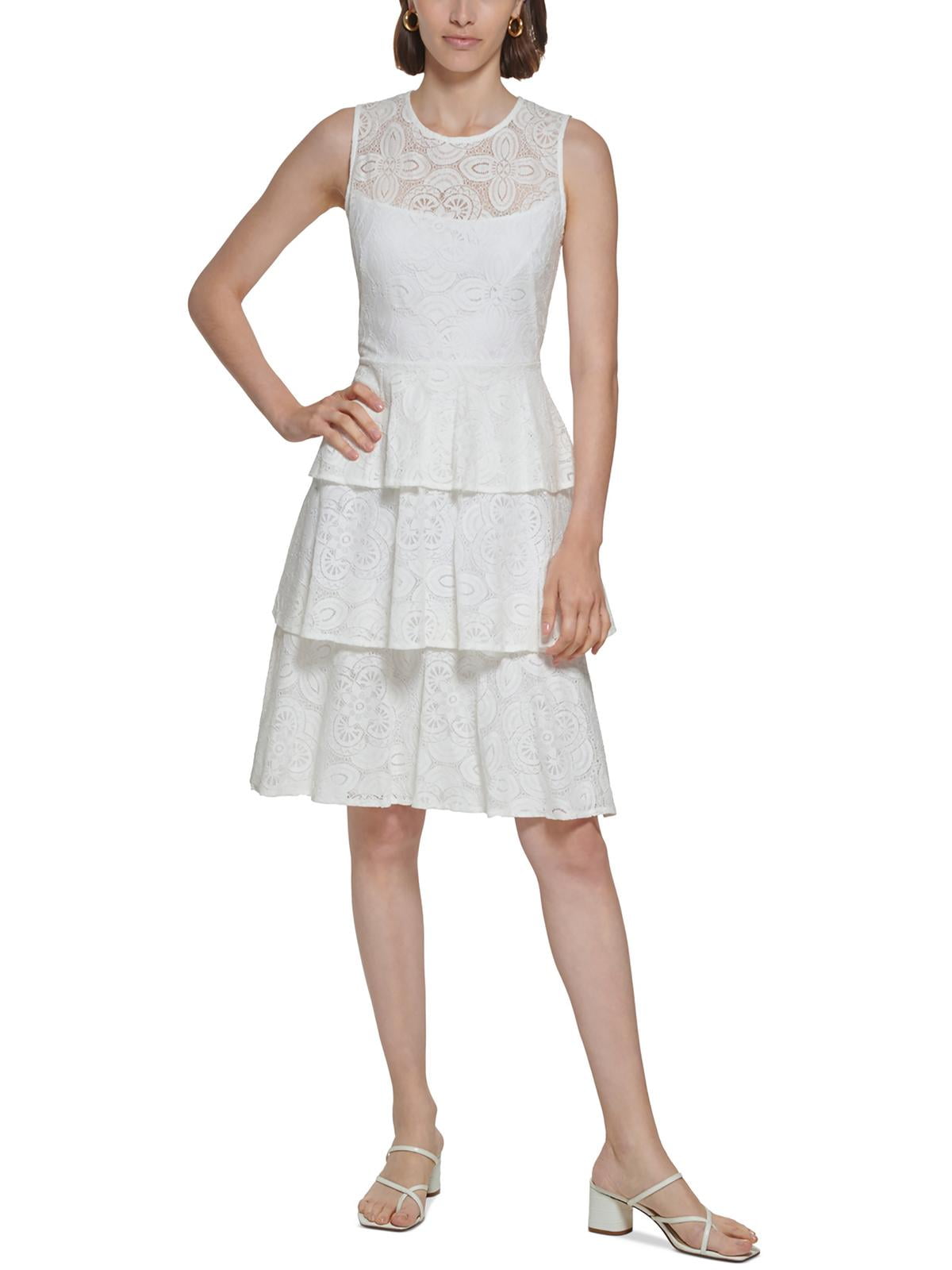 Calvin klein white fit and flare dress best sale