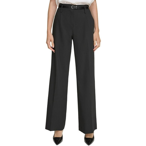 Calvin Klein Womens Petites Pinstripe Office Wide Leg Pants