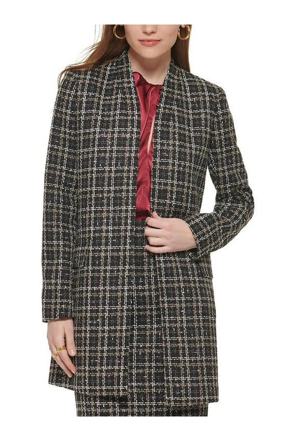 Petite Long Tweed Open Front Blazer Black Multi 2P