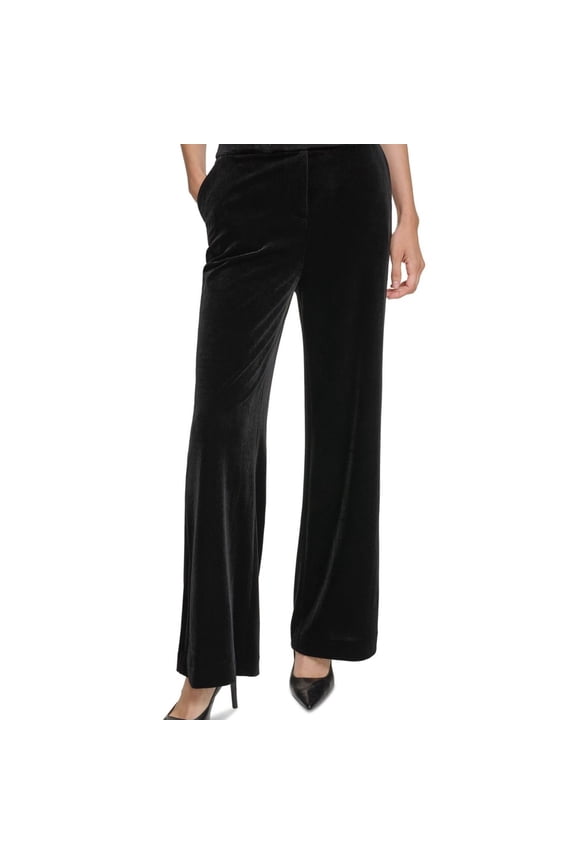 Womens Velvet High Rise Casual Trouser Pants, Black, Petite, 2P