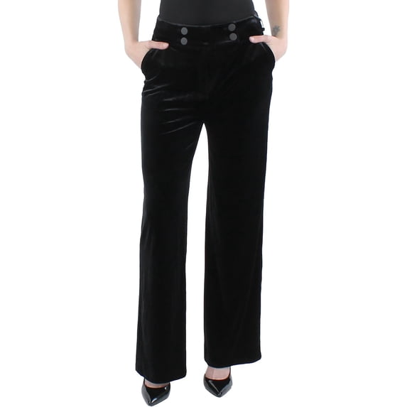 Calvin Klein Womens Petites Whitney Velour Button Detail Wide Leg Pants