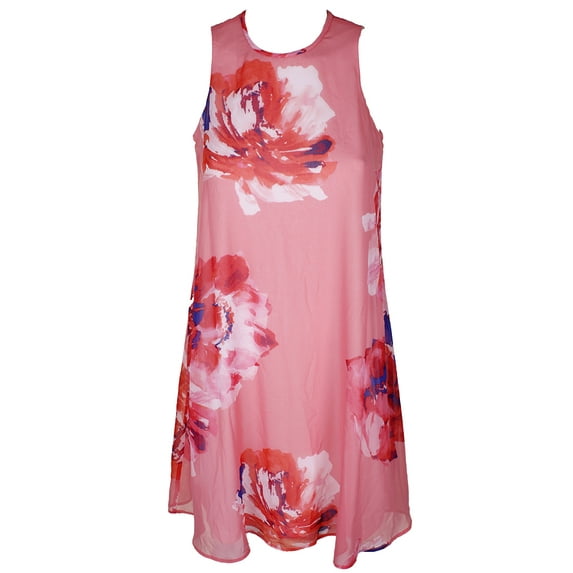 Calvin Klein Womens Pink Multi Sleeveless Floral-Print Chiffon Shift Dress 2