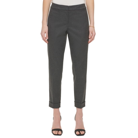 Calvin Klein Womens Pinstripe Cuffed Ankle Pants Charcoalwhite 8