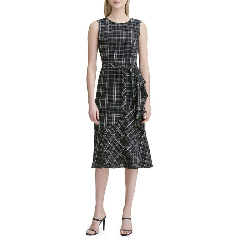 Calvin klein black and white plaid best sale dress