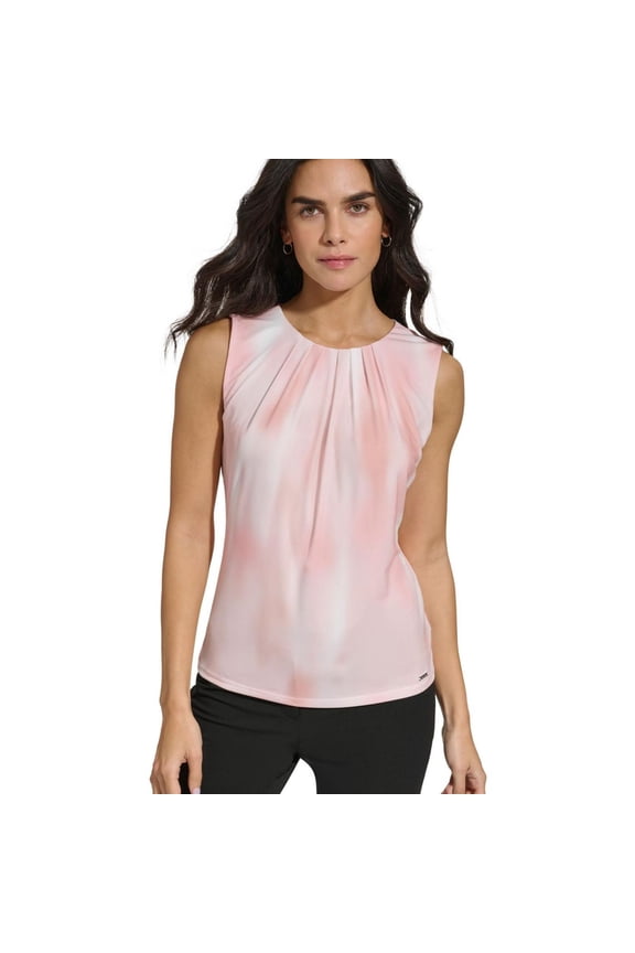 Womens Pleat-Neck Tank Top, Pink, X-Large