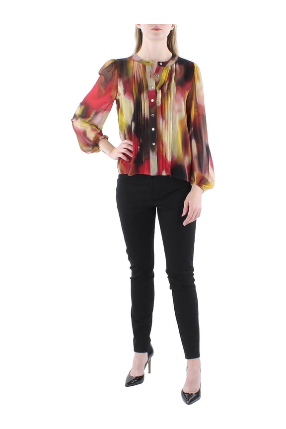 Womens Pleated Button Down Blouse