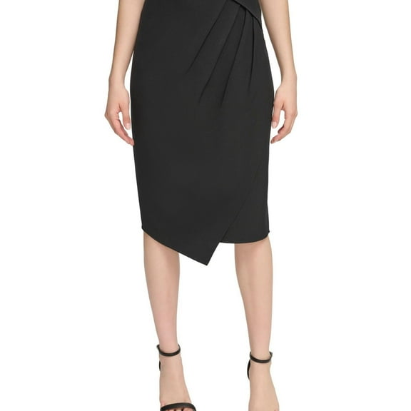 Calvin Klein Womens Angled Hem Midi Skirt, Black, 4