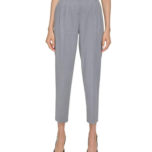 Calvin Klein Womens Pleat Front Pinstripe Casual Trouser Pants, Grey, 14