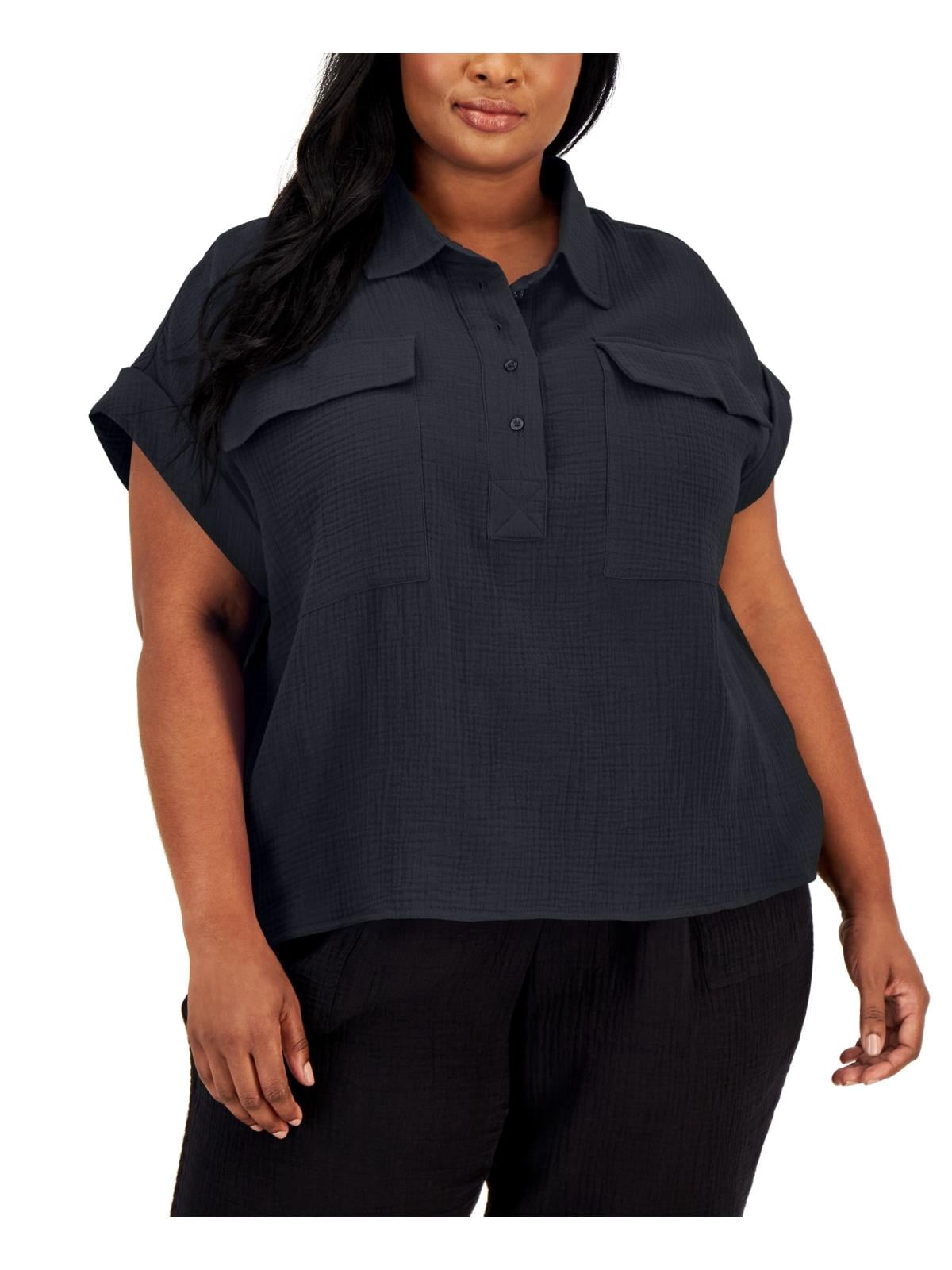 Calvin Klein Women's Illusion-Trimmed Blouse White Size Extra Large