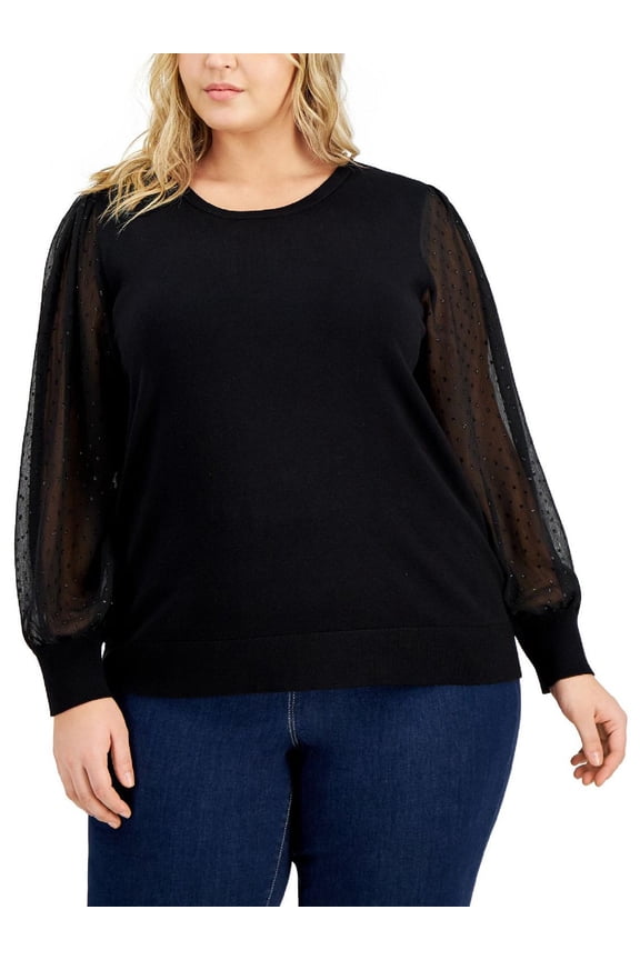 Plus Size Sheer Sleeve Sweater Black 1X