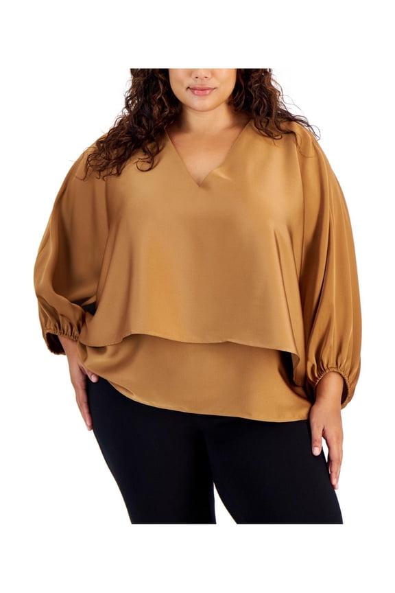 Womens Plus Dolman Sleeve V Neck Blouse