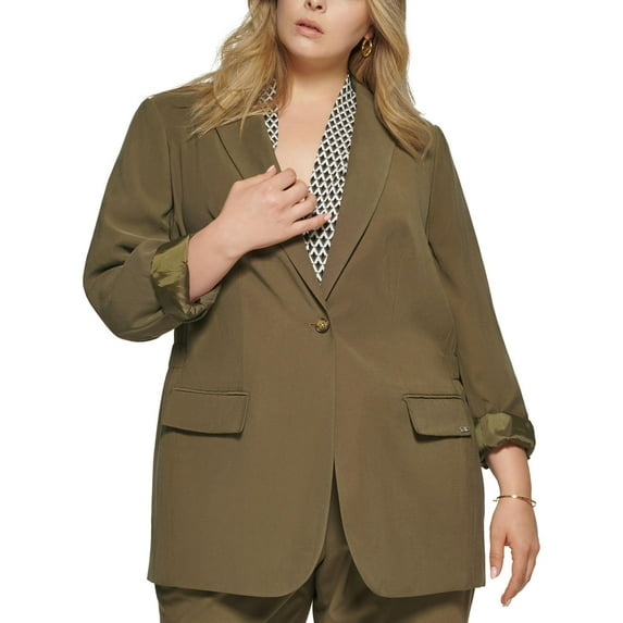 Calvin Klein Womens Plus Elastic Back Professional One-Button Blazer
