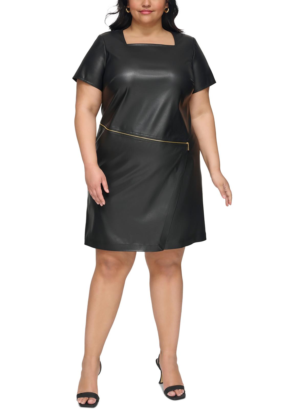 Calvin Klein Womens Plus Faux Leather Sheath Dress Walmart