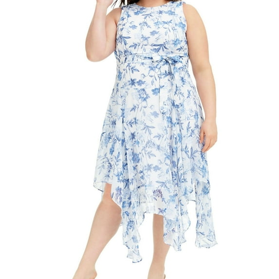 Calvin Klein Womens Plus Handkerchief Hem Daytime Midi Dress Blue 20W