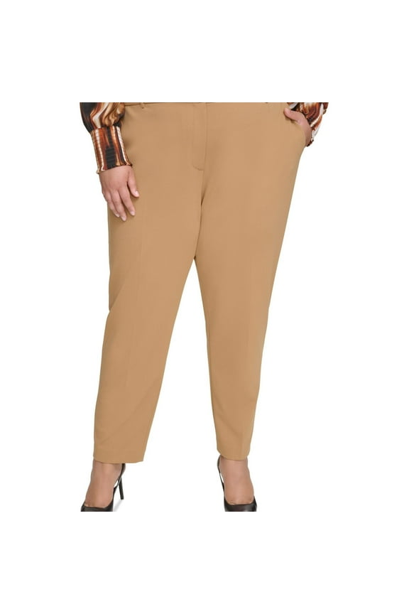 Womens Straight Leg Ankle Dress Pants, Beige, Plus Size, 14W