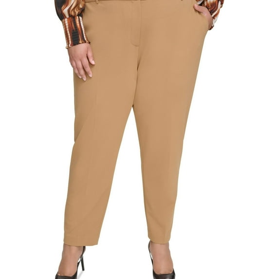 Calvin Klein Womens Straight Leg Ankle Dress Pants, Beige, Plus Size, 14W