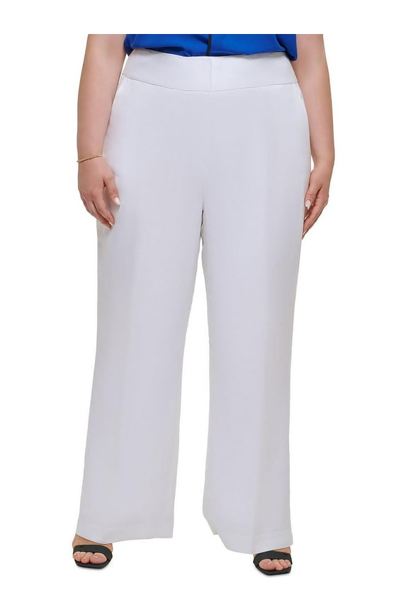 Womens Plus High Rise Linen Blend Wide Leg Pants
