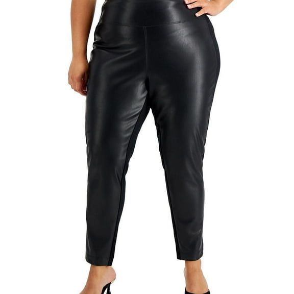 Calvin Klein Womens Faux Leather Stretch Casual Leggings, Black, Plus Size, 3X
