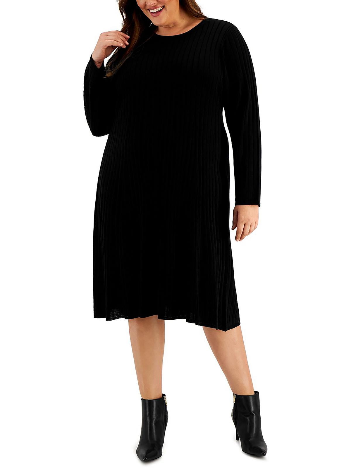 Calvin Klein Womens Plus Knit Ribbed Sweaterdress Black 3X