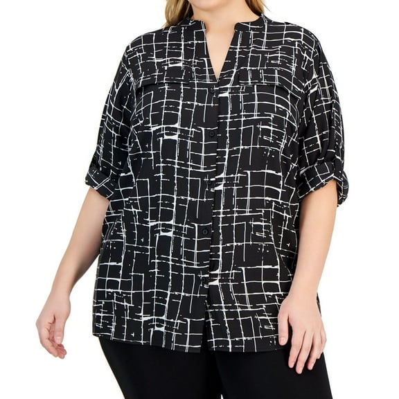 Calvin Klein Womens Classy Peasant Blouse, Black, Plus Size, 0X
