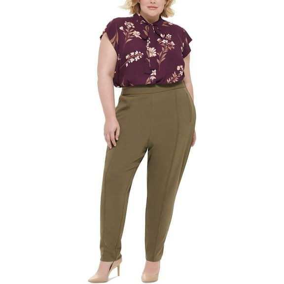 Calvin Klein Womens Plus Mid Rise Slim Leg Straight Leg Pants