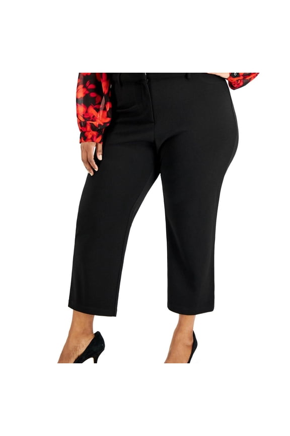 Womens Office Solid Ankle Casual Trouser Pants, Black, Plus Size, 14W