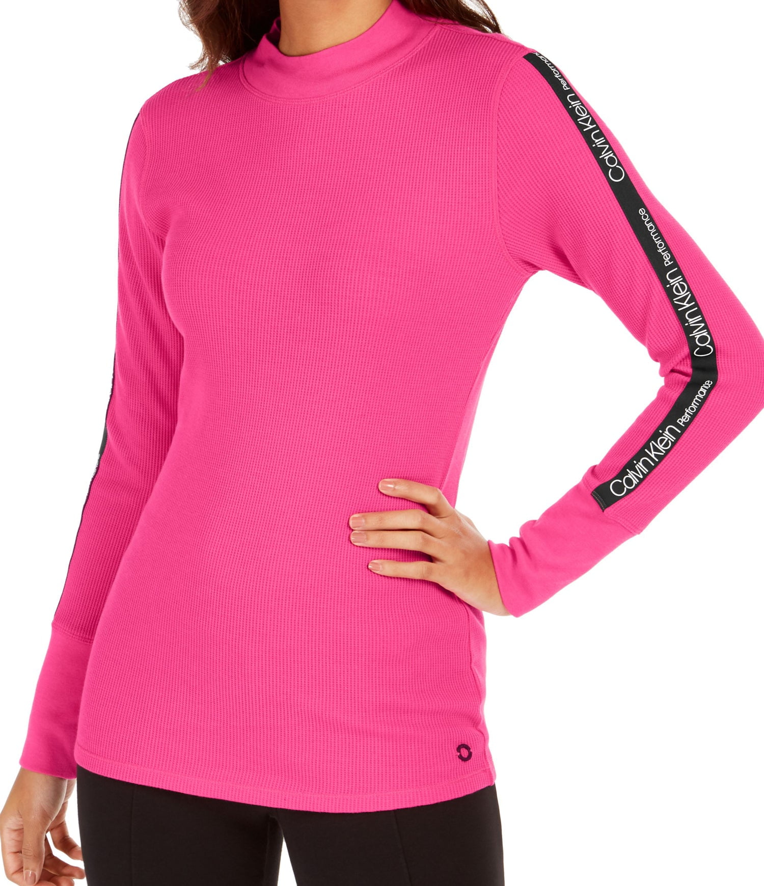 Calvin Klein Womens neck T-Shirt,Hot Size stripe Mock Plus Small Magenta,X- Logo