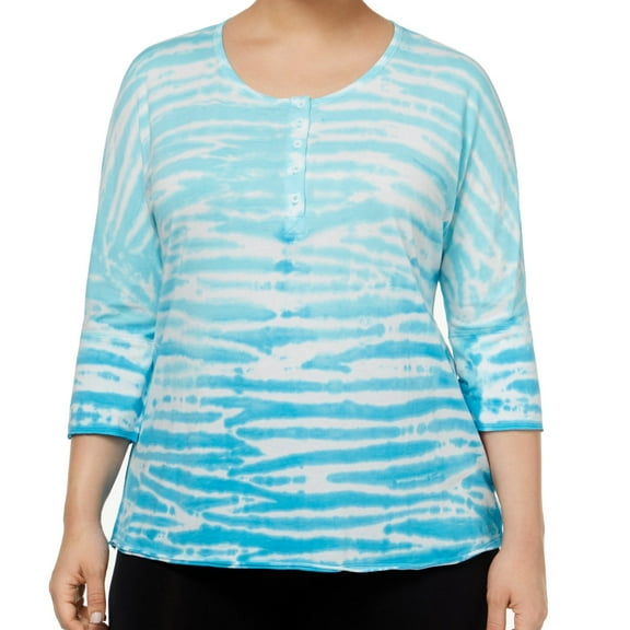Calvin Klein Womens Plus Size Printed Henley Top;1X