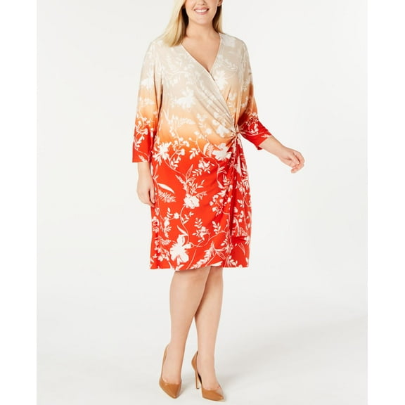 Calvin Klein Womens Plus Size Ring Trim Side Ruched Dress