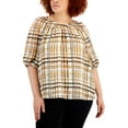 thumbnail image 1 of Calvin Klein Womens Plus Smocked Printed Blouse, 1 of 2
