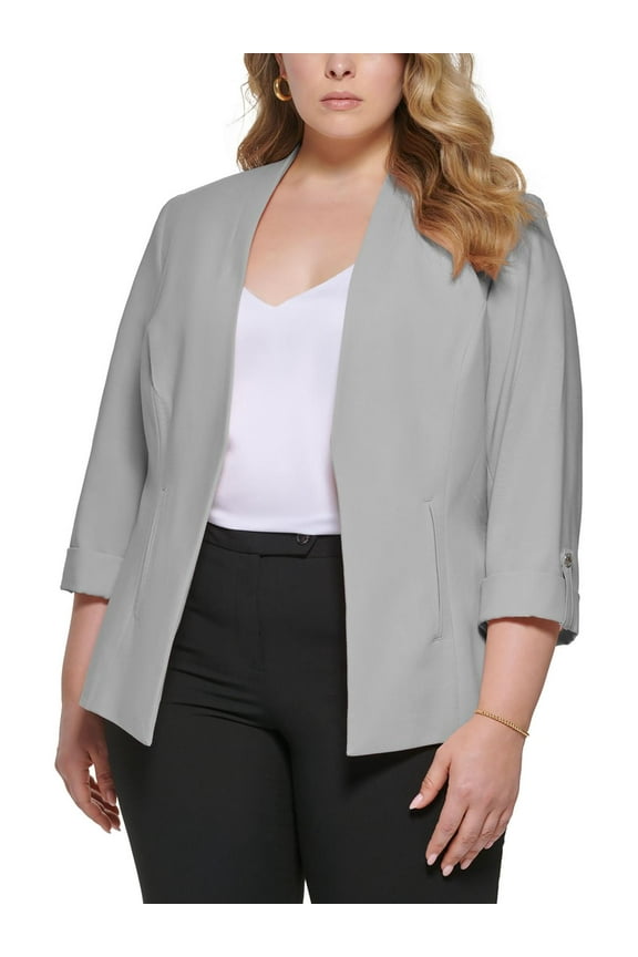 Womens Plus Suit Separate Office Wear Open-Front Blazer