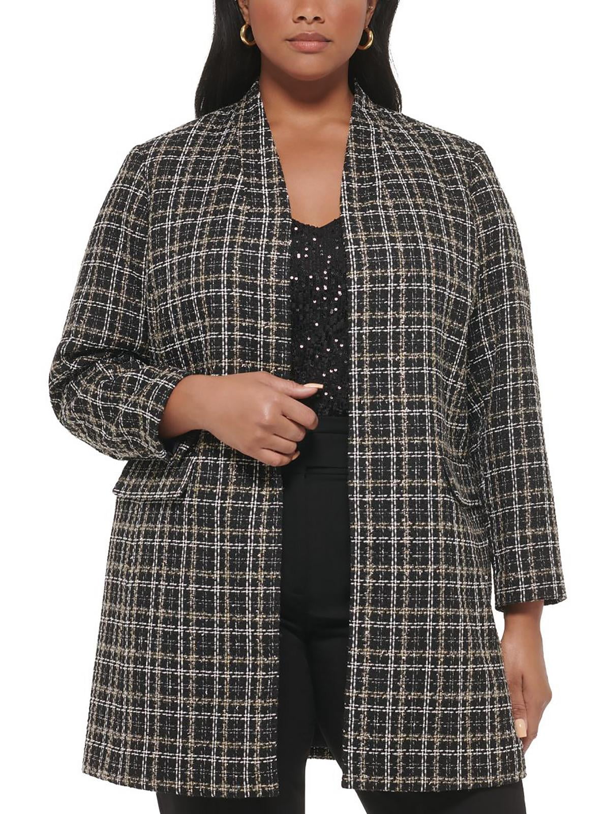 Calvin Klein Women's Tweed Open-Front Blazer Gray Size 8