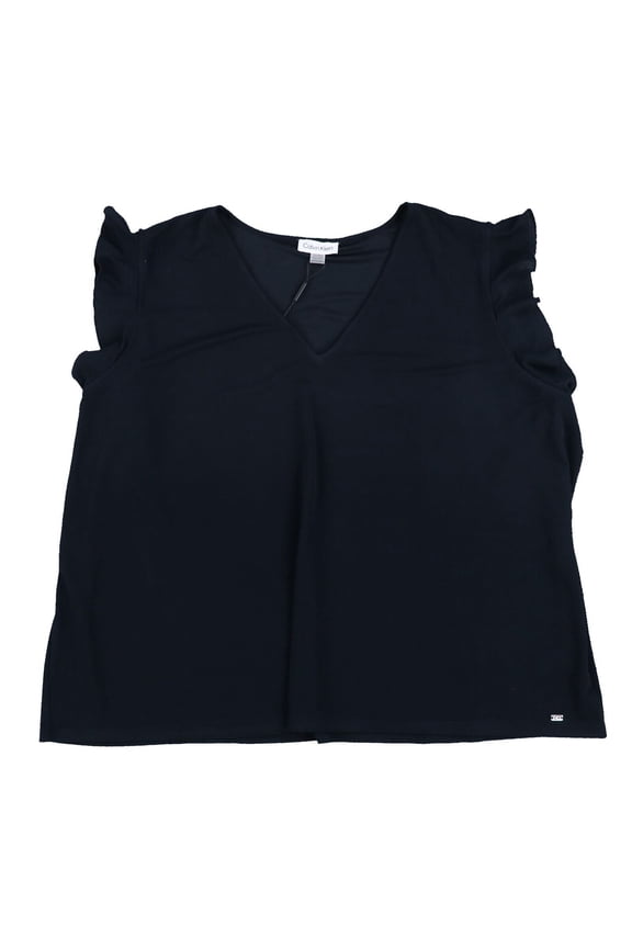 Women's Blouse Lightweight Top Flutter Sleeve Sheer Navy XXX-Large