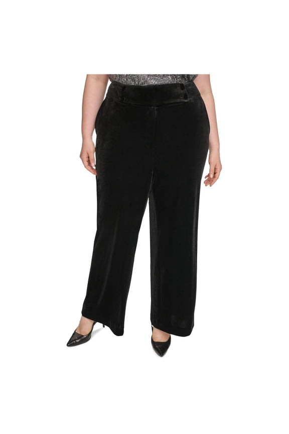 Womens Velvet Casual Wide Leg Pants, Black, Plus Size, 18W