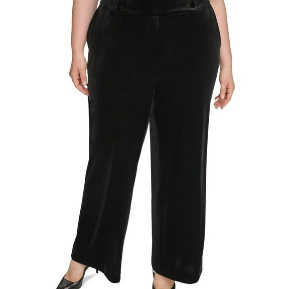 Calvin Klein Womens Velvet Casual Wide Leg Pants, Black, Plus Size, 24W