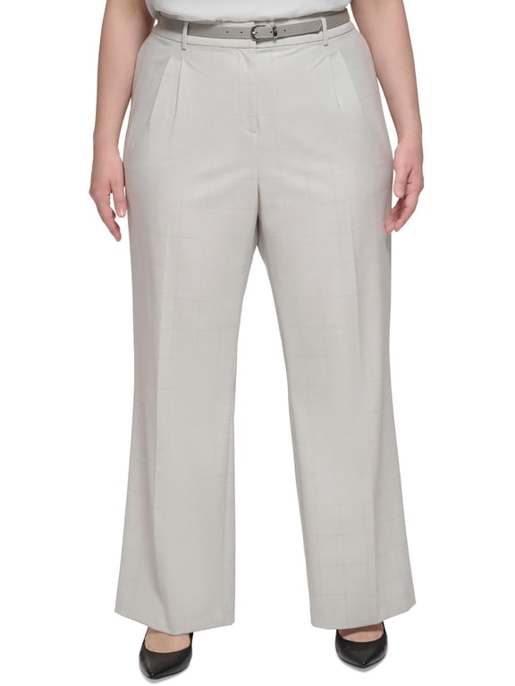 Womens Plus Window Pane Straight Leg Trouser Pants