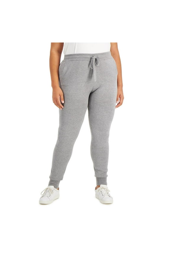 Women's Metallic Side Stripe Sweater Jogger Pants, Grey, 1X