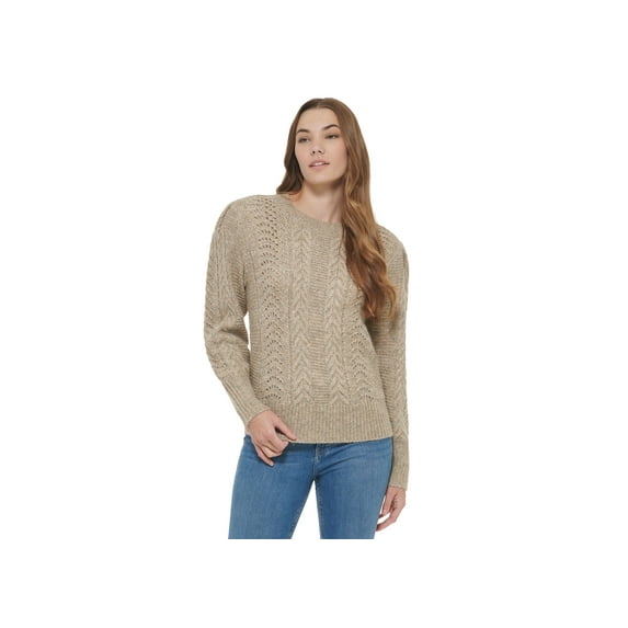 Calvin Klein Womens Pointelle Mixed Stitch Sweater Heather Light Brown Multi L