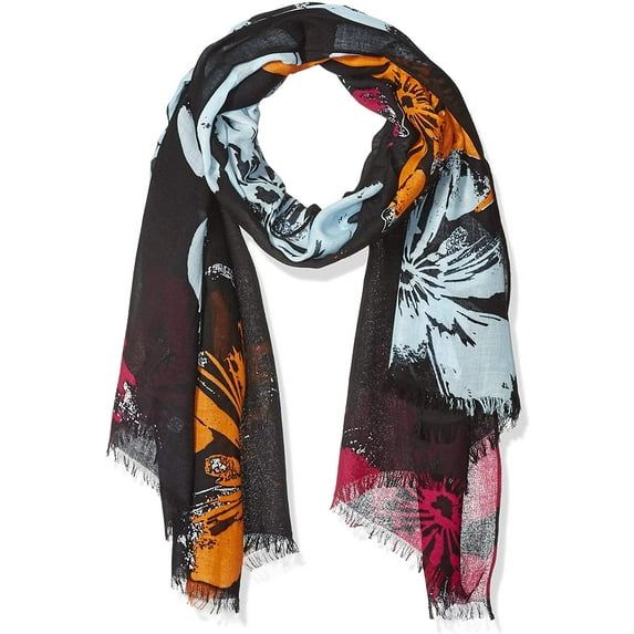 Calvin Klein Womens Pop Flower Oversized Scarf, black, One Size